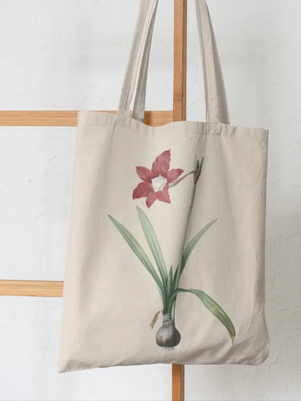 Amaryllis Vintage Floral Print Graphic Canvas Tote Bag